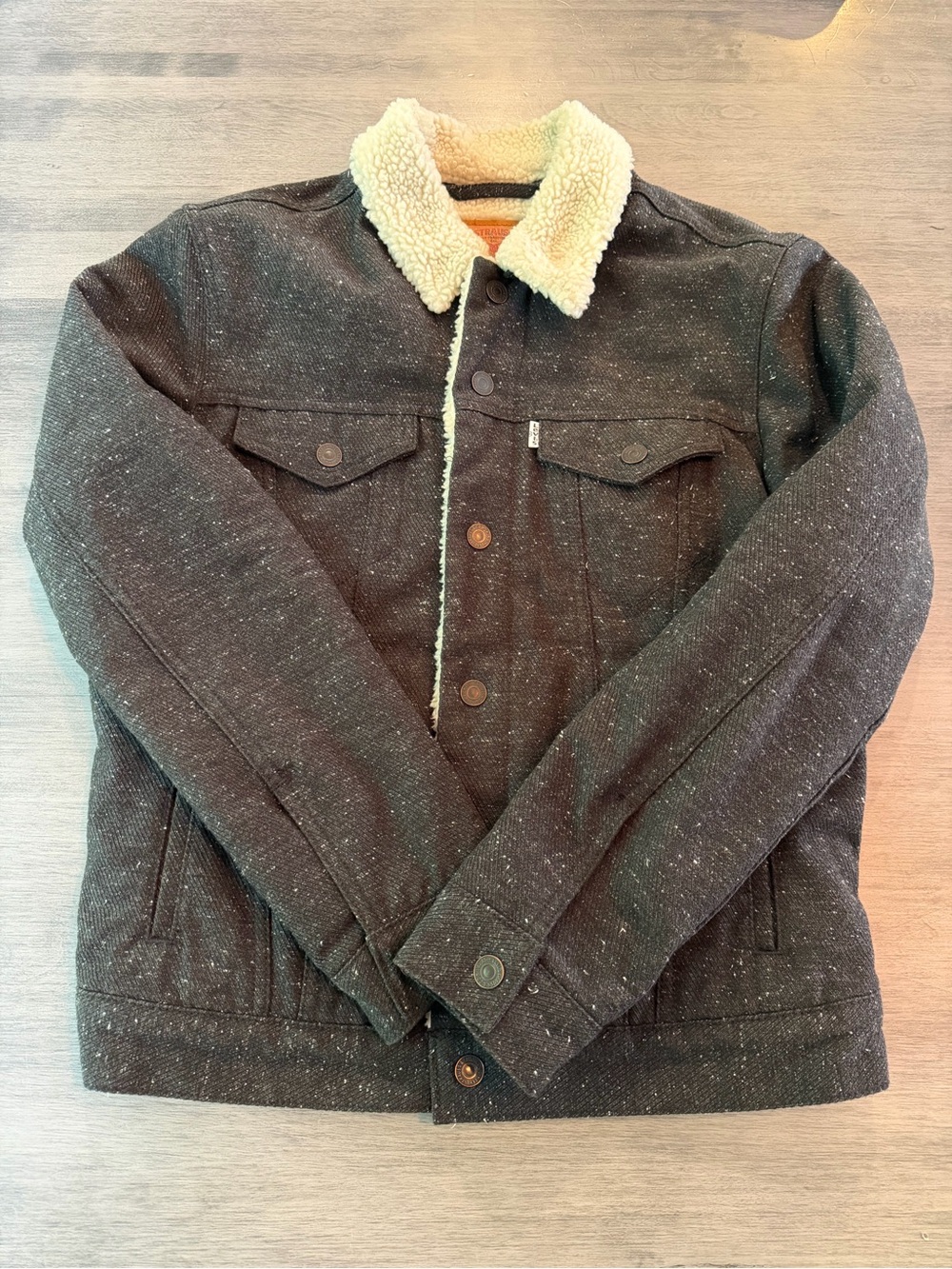 Levi’s Men's Type III Sherpa Trucker Jacket in Black White Neppy Size S NWOT